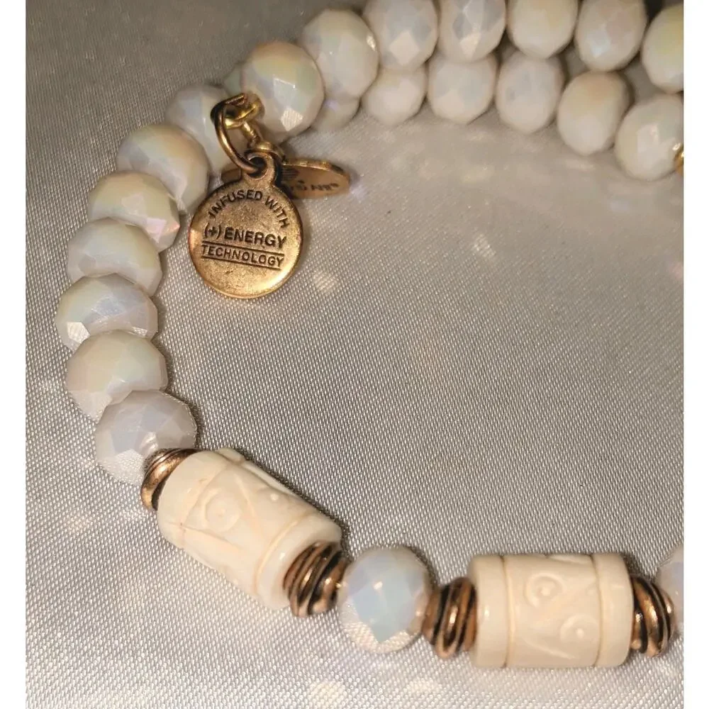 Alex and Ani Deep Sea Wrap Shore Gold Wrap Beaded Bangle Bracelet EUC